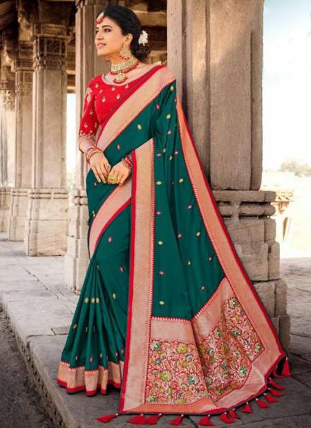 Dark Green Colour Gajraj 300 New Latest Designer Ethnic Wear Banarasi Silk Saree Collection 312